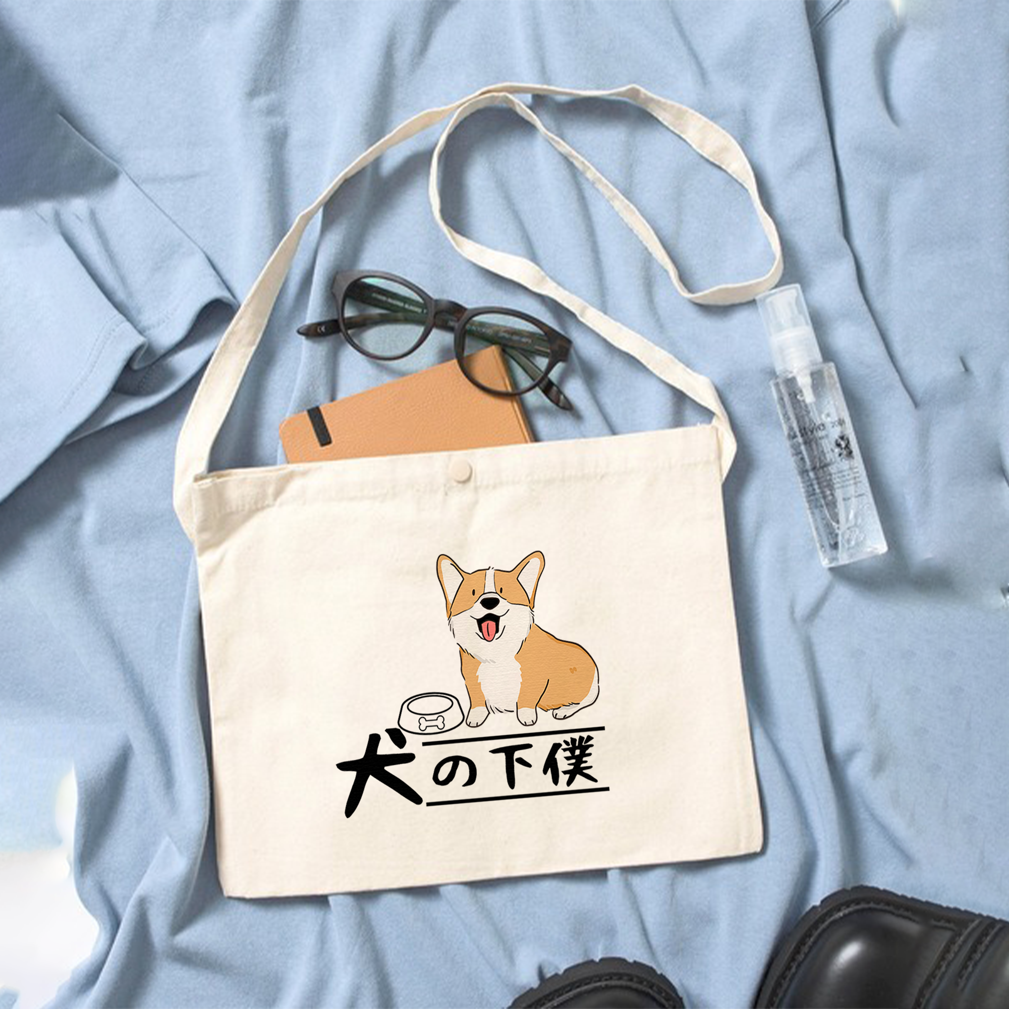 犬イラスト レギュラー キャンバス サコッシュコーギー Corgi 犬の下僕